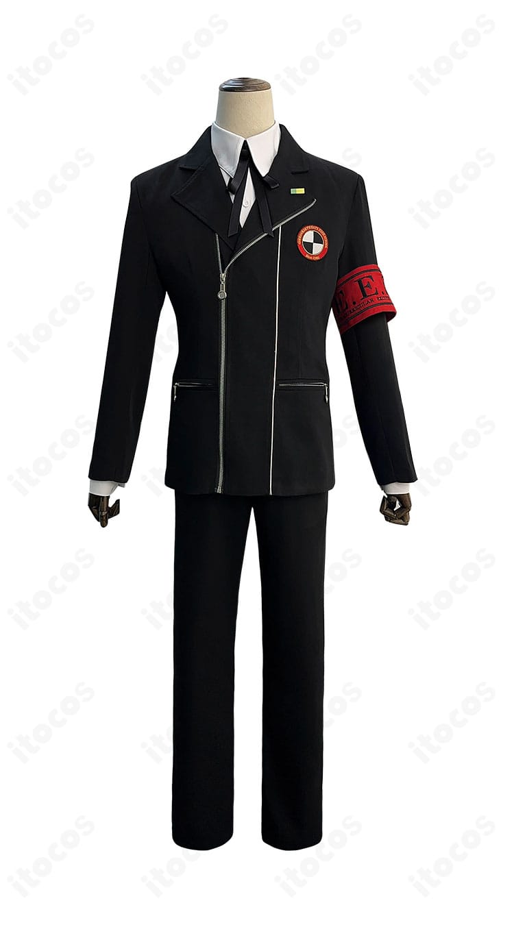 ペルソナ3 リロード 結城 理の制服コスプレ一式の正面全身画像。月光館学園男子制服とS.E.E.S.腕章を高再現で確認できます。