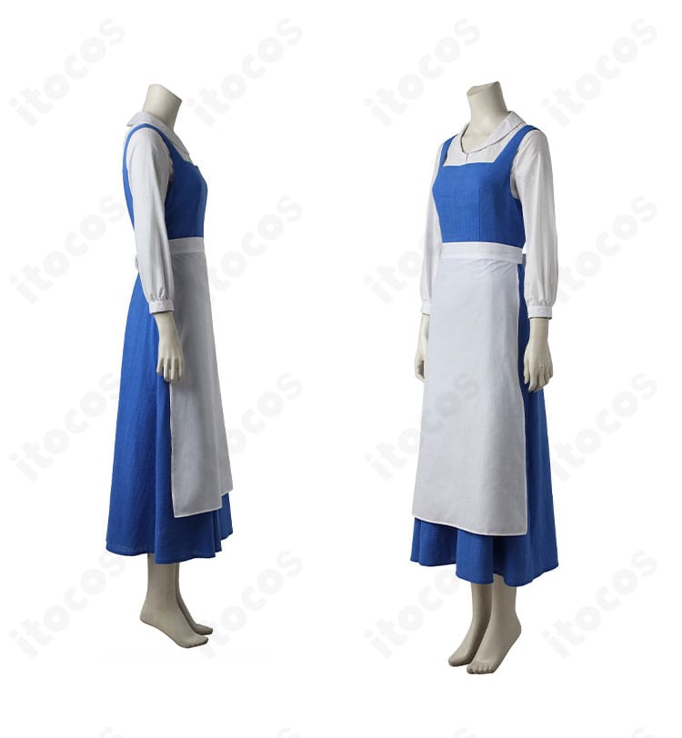 ベルの青ドレス側面カット。ウエスト切替とスカートの広がりが分かる、撮影映えするプロポーション。