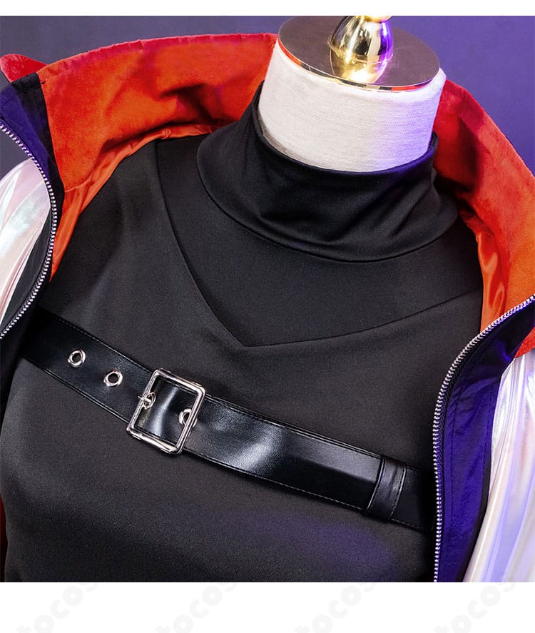 サイバーパンクデッドボーイ 衣装の襟元装飾と配色アクセントのアップ