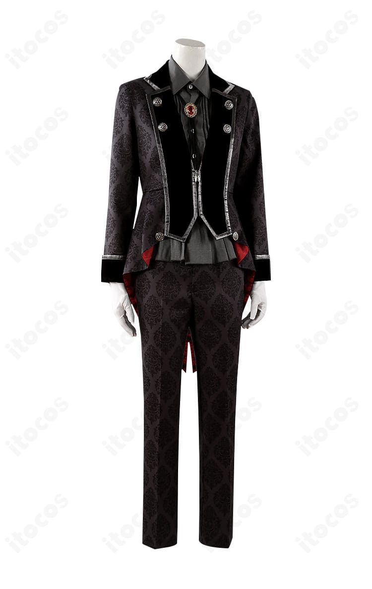 御影玲王 アリス風コスプレの装飾詳細。花柄刺繍と金ブレード、ビジュー風パーツの配列が分かるクローズアップ