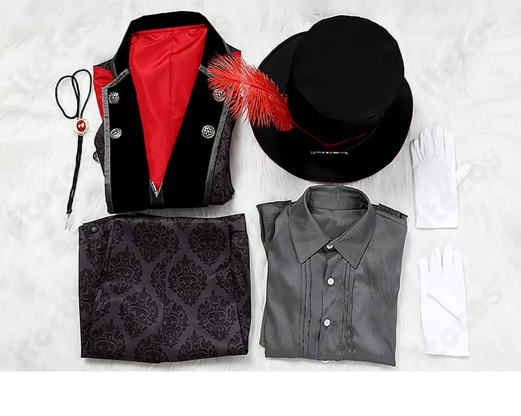 セット内容一覧。コート・シャツ・ズボン・帽子・ネックレス・手袋が並んだ確認用画像