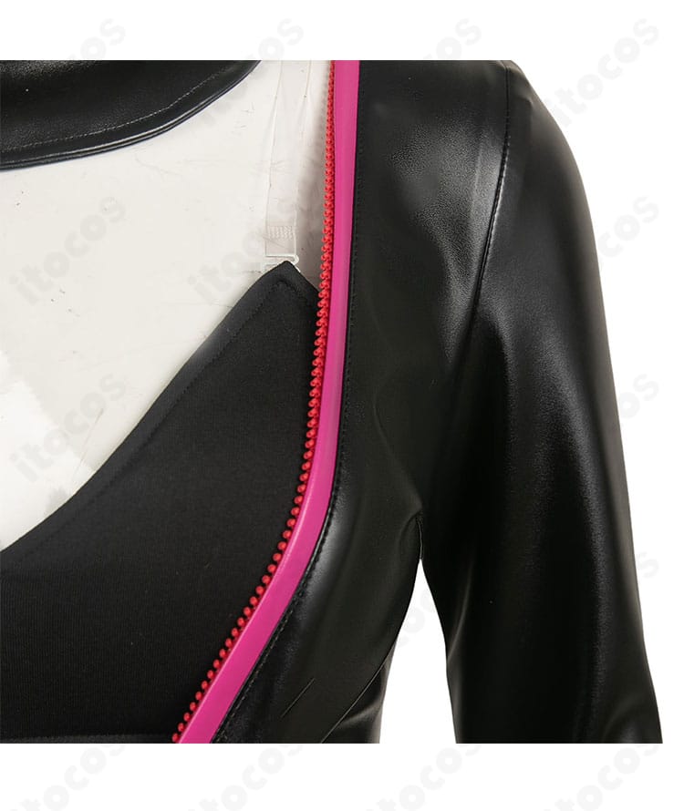 エンジェル・ダスト衣装の襟元ディテール。つけ襟の形状と縫い端の仕上げがわかる近接カット。