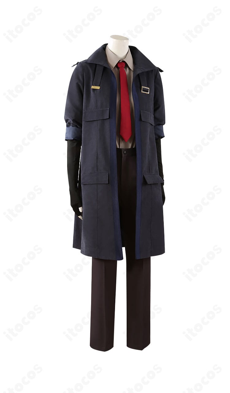 アスラン・ザラ コスプレ衣装の側面ディテール。袖の可動域と縫製ライン、コートの落ち感を示す角度。