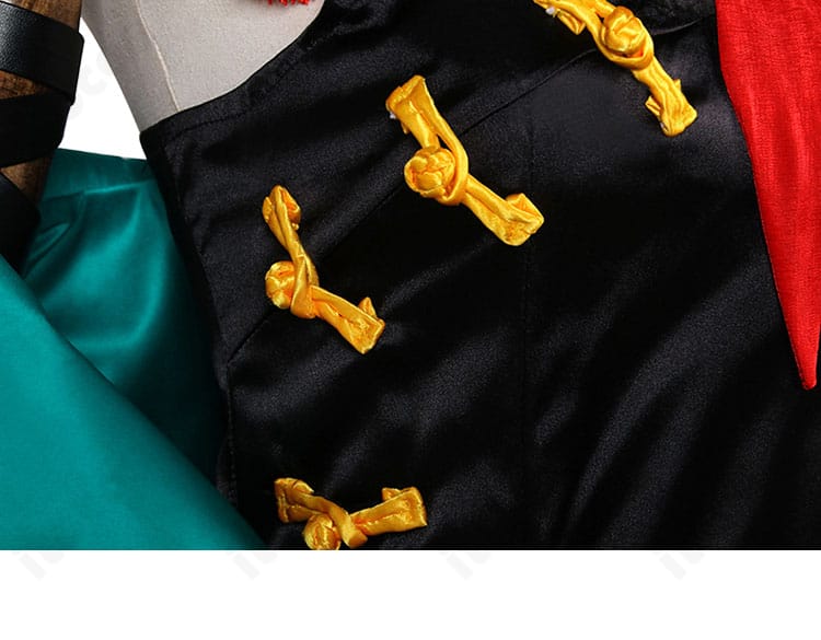 アークナイツ シー 新春「流砂」コスプレ衣装の衣襟とボタン装飾。紐結びと装飾ボタンのデザインが分かる画像