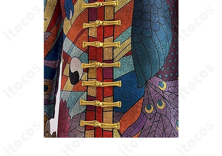 黒川イザナ衣装の門襟ボタン部分。留め具の構造とステッチが確認できる画像