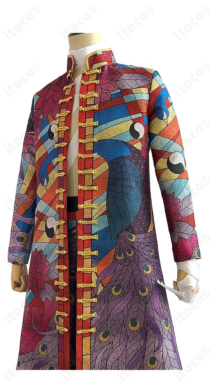 黒川イザナ 最後の世界線コスプレ衣装の正面全体。刺繍と門襟のディテールまで忠実に再現したデザインがわかる画像