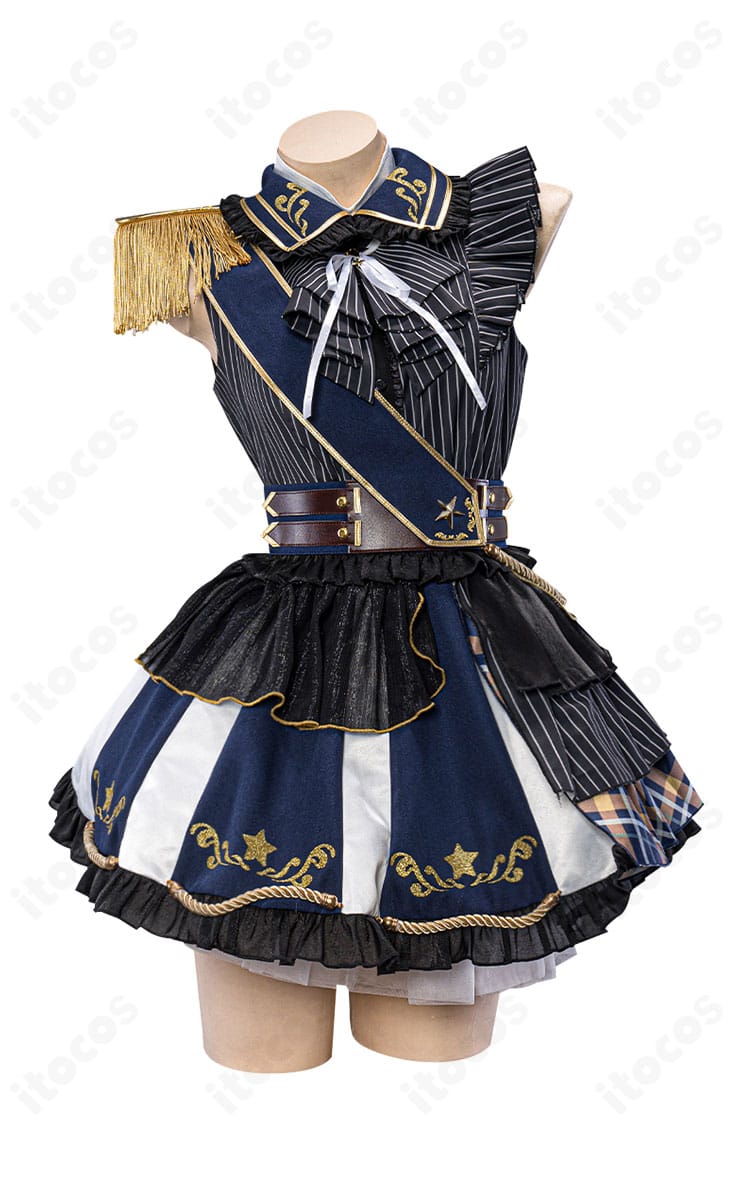 有馬かな衣装の正面装飾ディテール。胸元の刺繍とリボン、ブレードの質感がわかる近接画像。