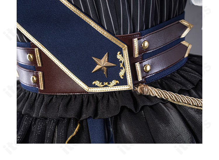 腰部装飾のディテール。コルセットベルトと飾りパーツのレイヤー感がわかる画像。