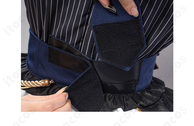 腰封（コルセットベルト）のディテール。シャープでエレガントなデザインを強調した画像。