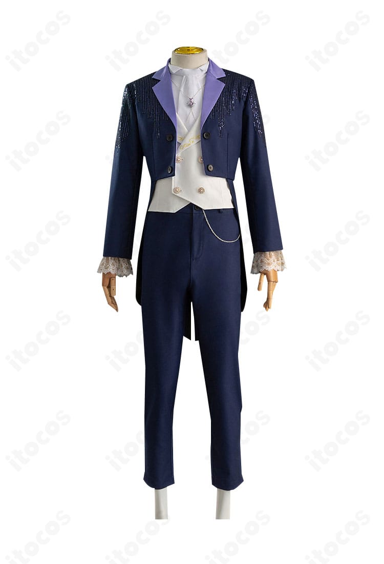 恋と深空 ホムラ コスプレ衣装 正面。シャツ・コート・ネックレスを着用したフルコーデ正面シルエット。