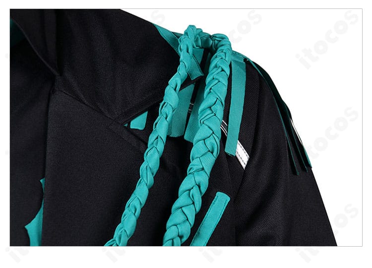 イシュメール「盲目」衣装の肩部紐飾りディテール。立体的な結わえで存在感ある仕上がり。