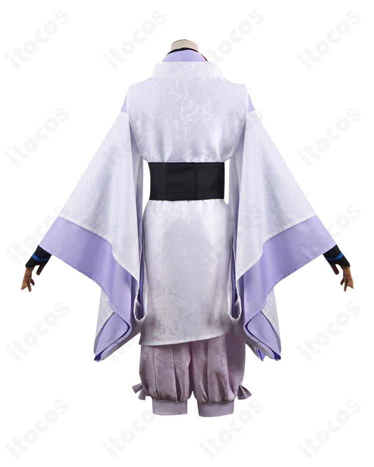 原神 スカラマシュ（散兵）神意版コスプレ衣装の背面全体。帯とコルセットのライン、裾の広がりを確認。