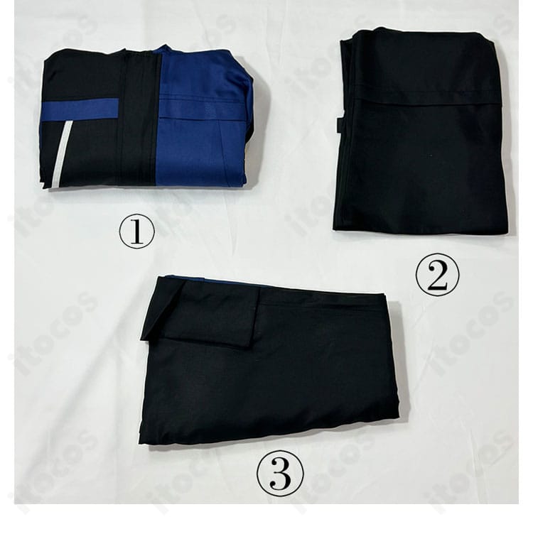 浮世英寿 コスプレ3点セット内容。コート・ベスト・ズボンを並べた構成確認用画像