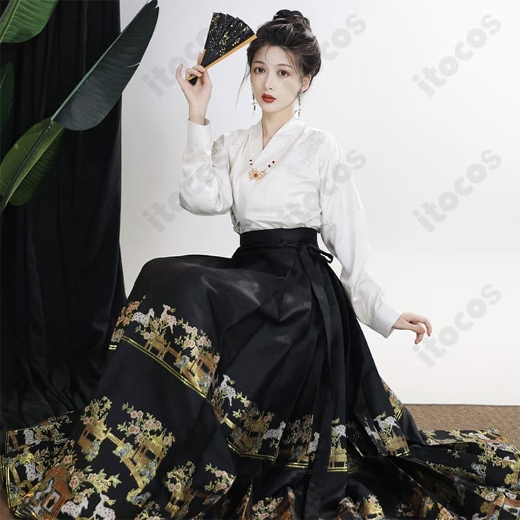 ITOCOS 漢服 馬面裙 コスプレ 2点セット｜快適な着心地と美しい刺繍で撮影映え - 4枚目の画像