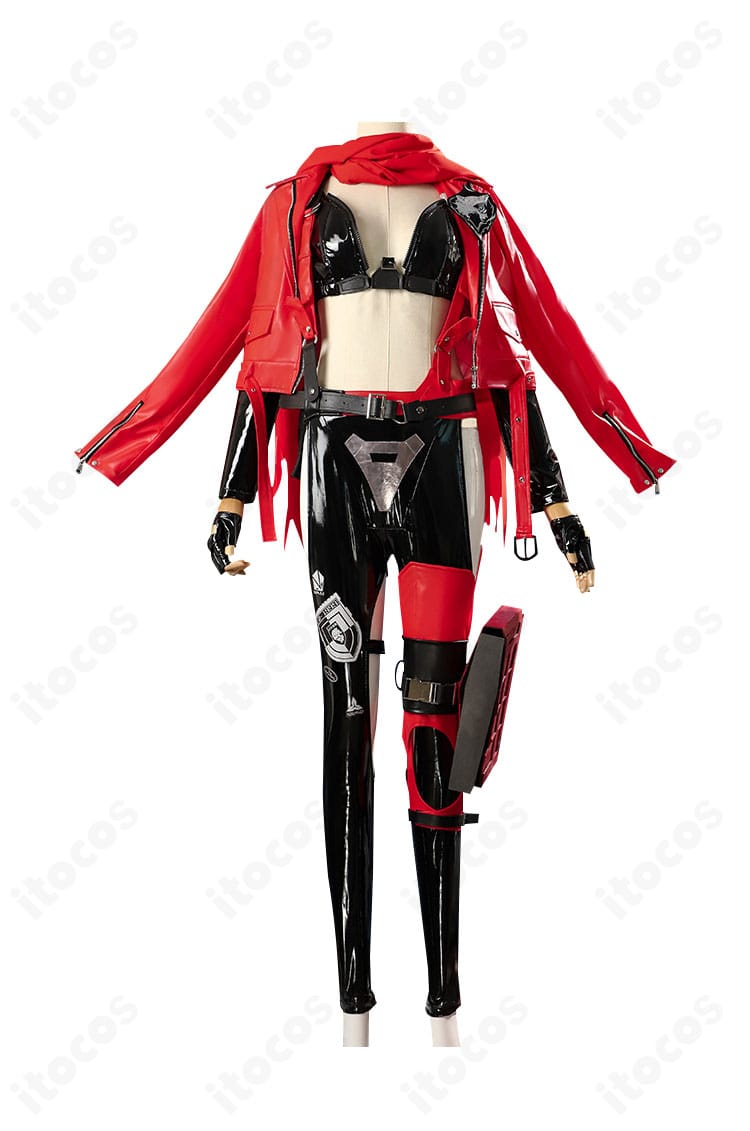 勝利の女神：NIKKE レッドフードのコスプレ衣装 正面全体。赤いフード付きコートが映える高再現モデル。