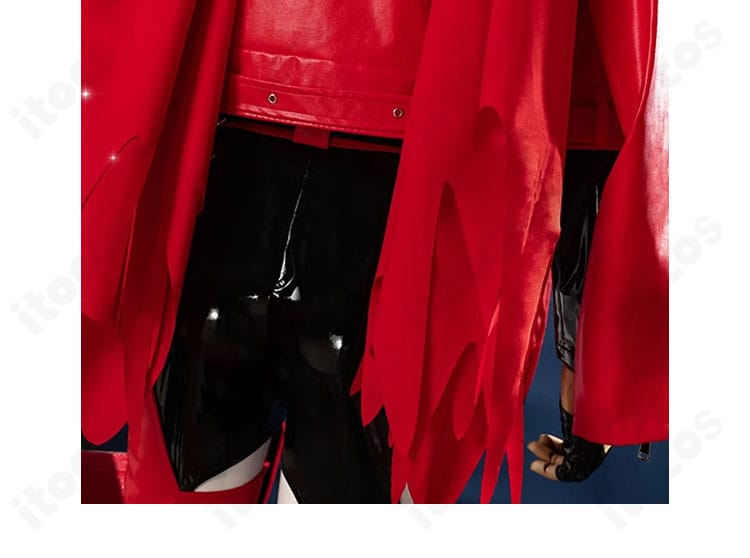 レッドフード衣装 背面装飾のクローズアップ。キャラクター性を引き立てる意匠。