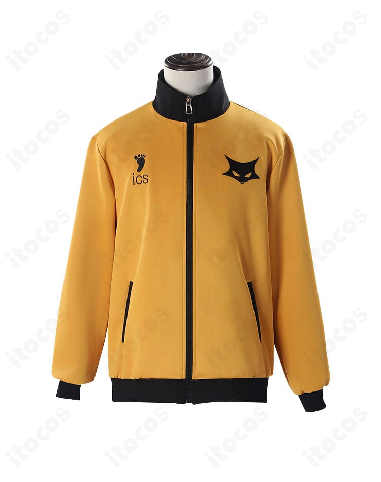 ハイキュー!! 日向翔陽 黒狼隊 コスプレ衣装の正面全体。シルエットと配色、刺繍位置が分かる商品写真