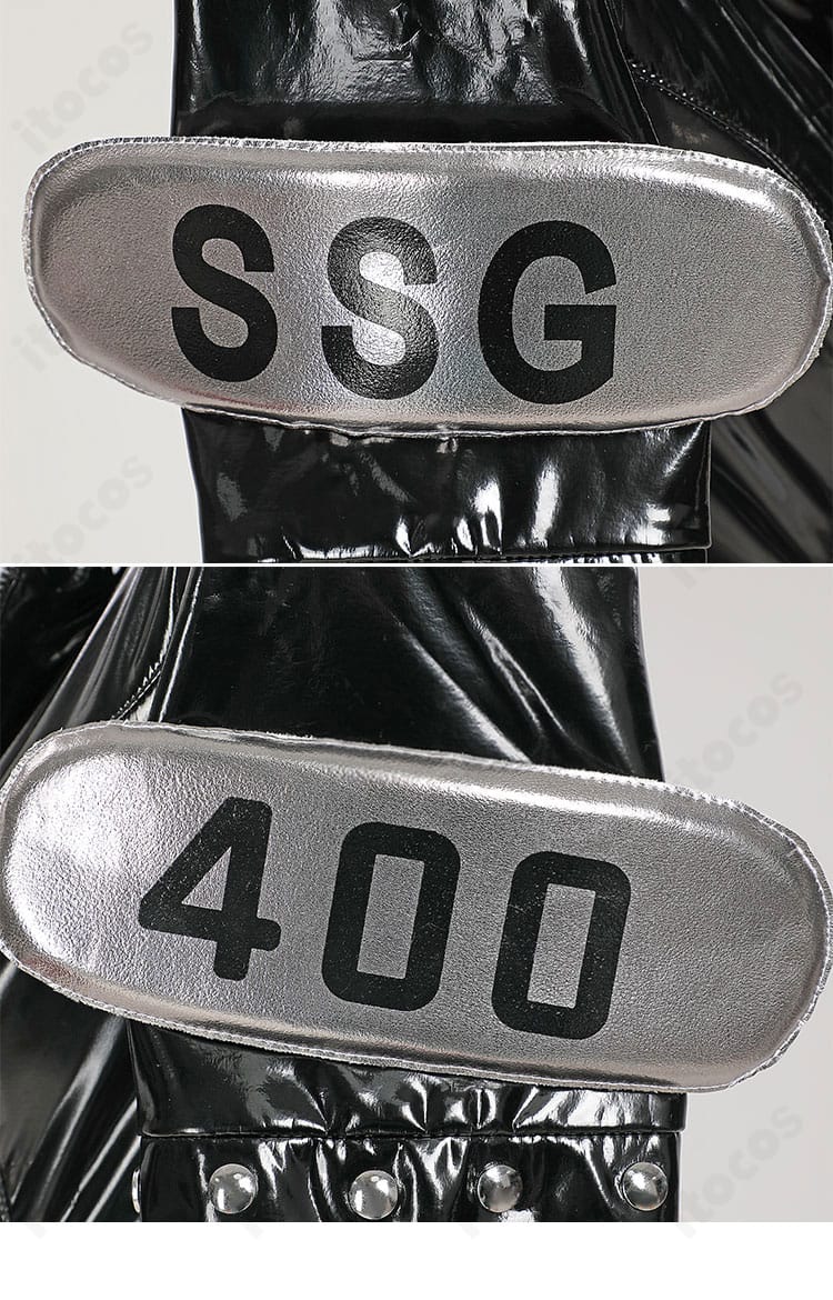 肩から袖にかけての装飾ディテール。近未来的ラインでロビンの雰囲気を強調。