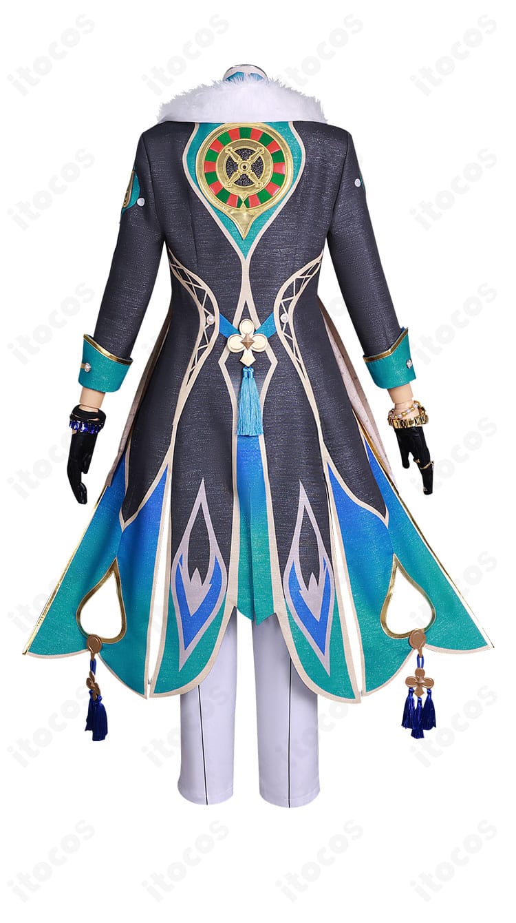 崩壊：スターレイル アベンチュリンのコスプレ衣装 背面全体。コートのラインと背面装飾の配置がわかる角度。