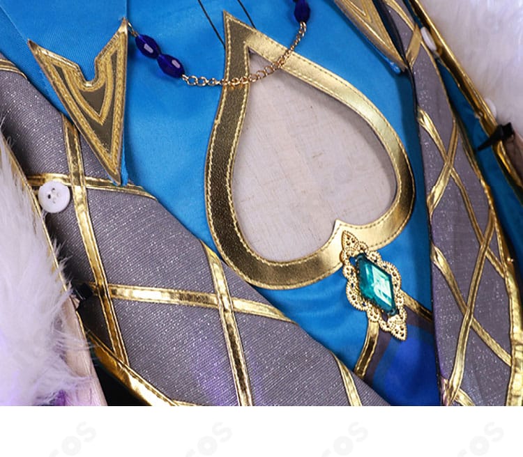 アベンチュリン衣装の腹部装飾ディテール。精巧な刺繍と立体パーツの質感が見える接写。