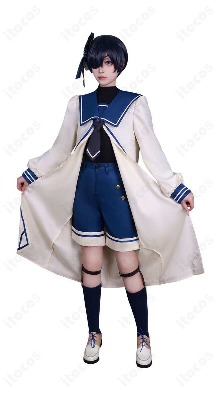 前身頃のレースと飾りボタンをクローズアップ。上品さを引き立てる装飾の配置と質感が分かる写真。