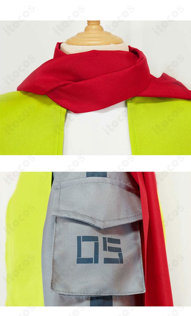 カミル衣装のネックラインと袖装飾ディテール。刺繍風の意匠と配色が近距離撮影で映える設計。