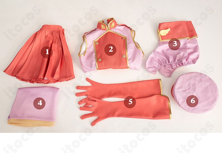 木之本桜『封印されたカード』コスプレ衣装のセット内容一覧。トップス・スカート・ショートパンツ・手袋・レッグカバー・帽子