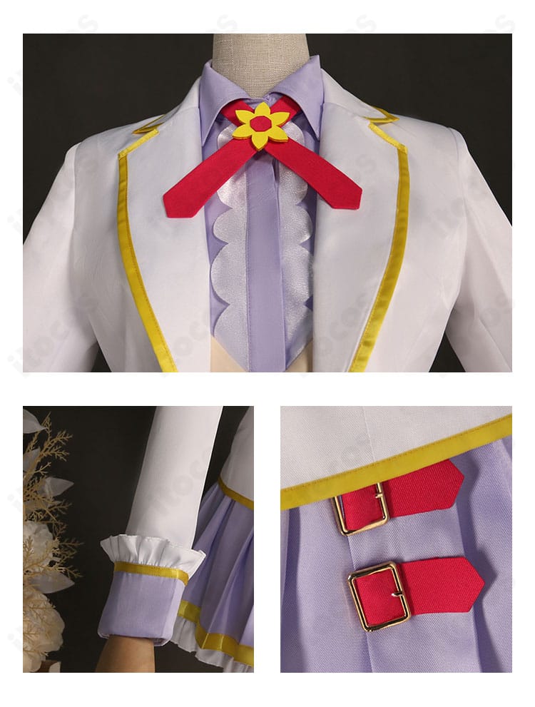 エルザ フォルテ ネオ・ヴィーナスアーク制服の装飾ディテール。上衣や袖、スカートの刺繍とフリルをクローズアップ。