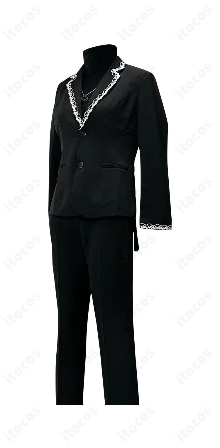 Library of Ruina アンジェリカのコスプレ衣装一式。コート・インナー・ズボンのディテールと直線的シルエットを確認できる解像度高めの正面カット