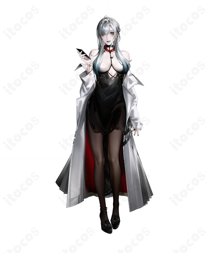 無期迷途 エブンのコスプレ衣装一式を着用したキャラクターイメージ。黒基調のコート×ワンピースが映える全身ビジュアル。