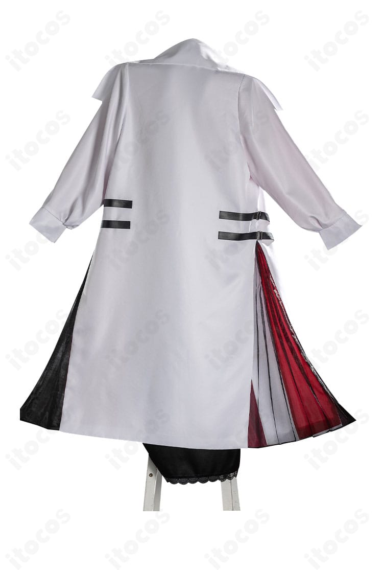 無期迷途 エブン コスプレ衣装の背面。外套の背中の切り替えとスカート丈の関係が分かるバックショット。