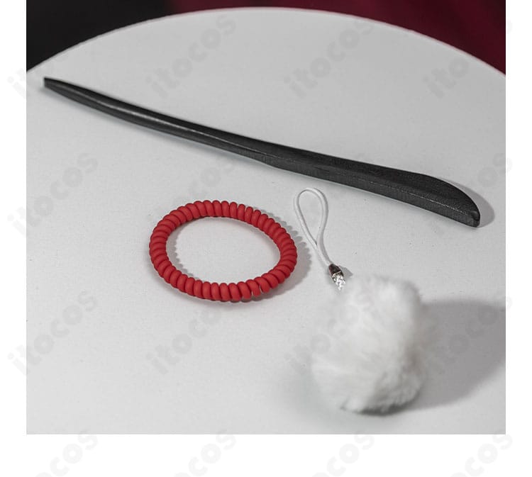 無期迷途 エブン コスプレ衣装 かんざしと髪ゴム。ヘアアクセのデザインと質感が分かるセットアップ。