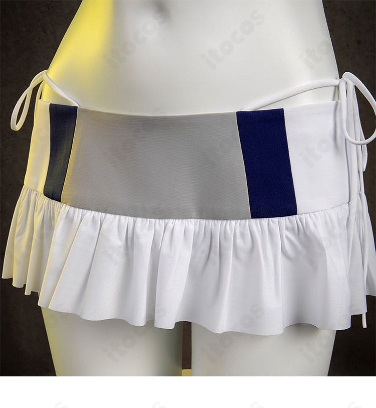 ティファ・ロックハート シャインフリッパー水着 スカート前面装飾の詳細。ヘムラインと意匠の配置