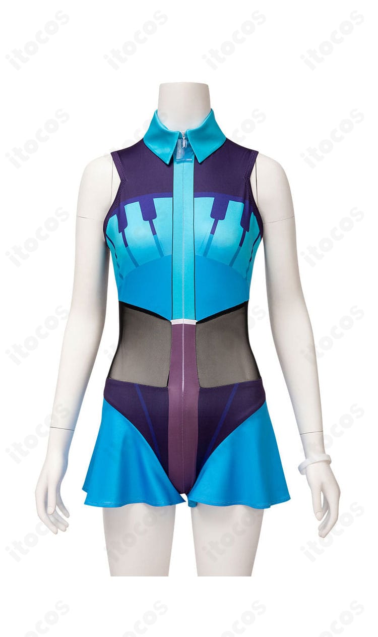 ポケットモンスター×初音ミク アシレーヌ衣装の正面全体。レオタード主体と上品な装飾でエレガントに再現