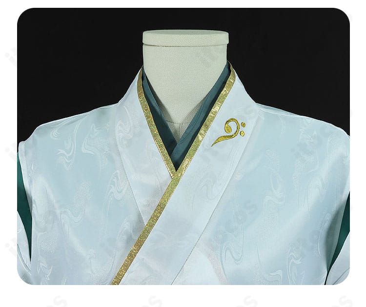 鏡音レン 陰陽師コラボ衣装の斜め襟ディテール。重ねのラインと装飾が華やか。