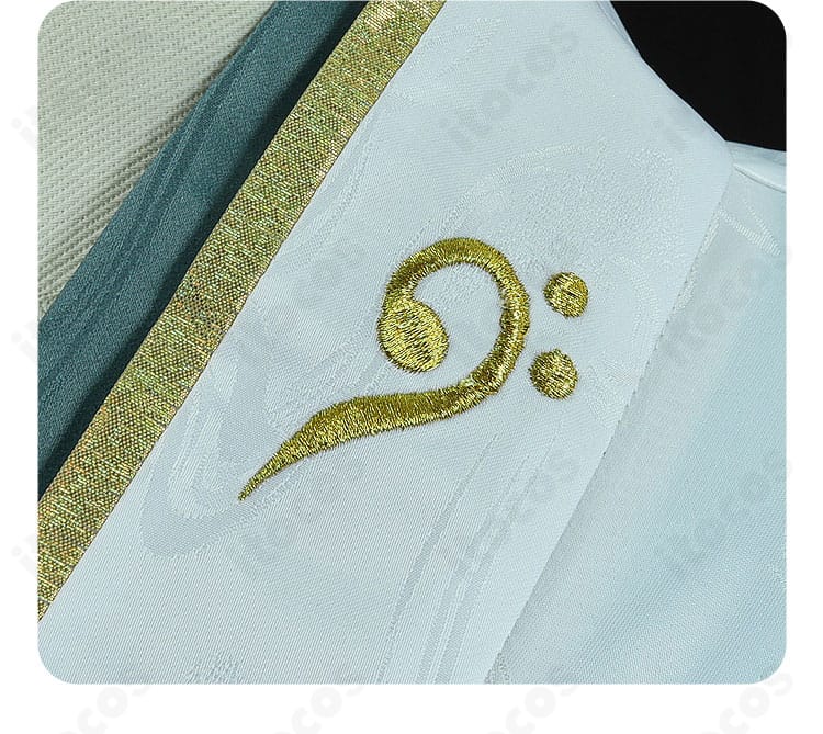 鏡音レン 陰陽師コラボ衣装の襟元アップ。特徴的なモチーフと刺繍の質感が際立つ。