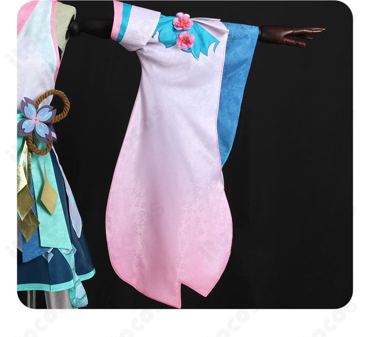 初音ミク 陰陽師コラボ衣装の袖部分アップ。縫製の丁寧さと質感が分かる