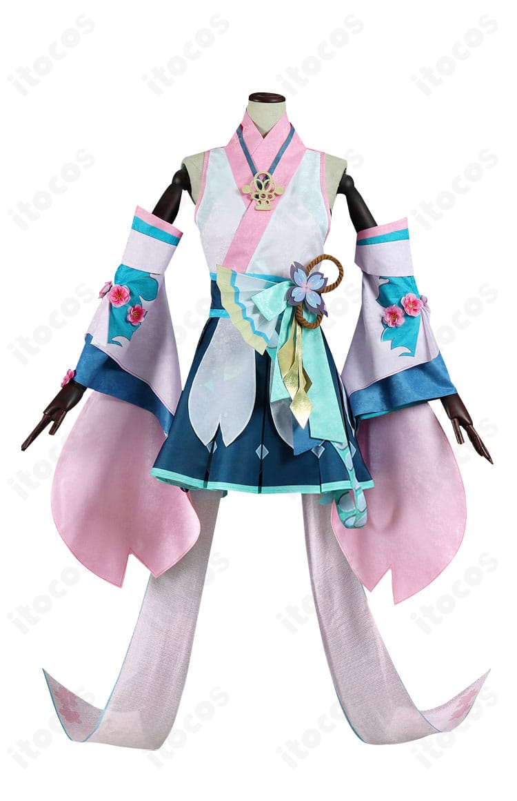 初音ミク 陰陽師コラボ和装コスプレの正面ディテール。襟元と文様の高再現デザイン