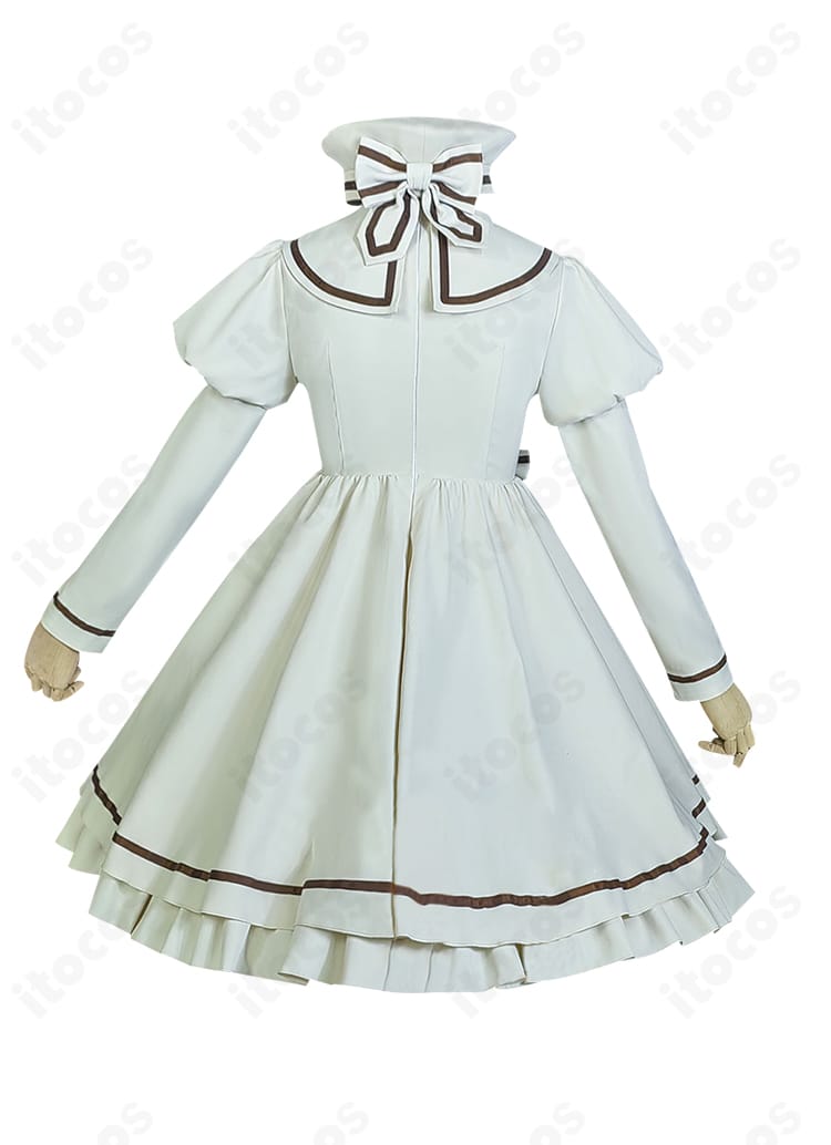 木之本桜「水族館」コスプレ衣装 背面全体。後ろ姿のラインと装飾位置を示す。