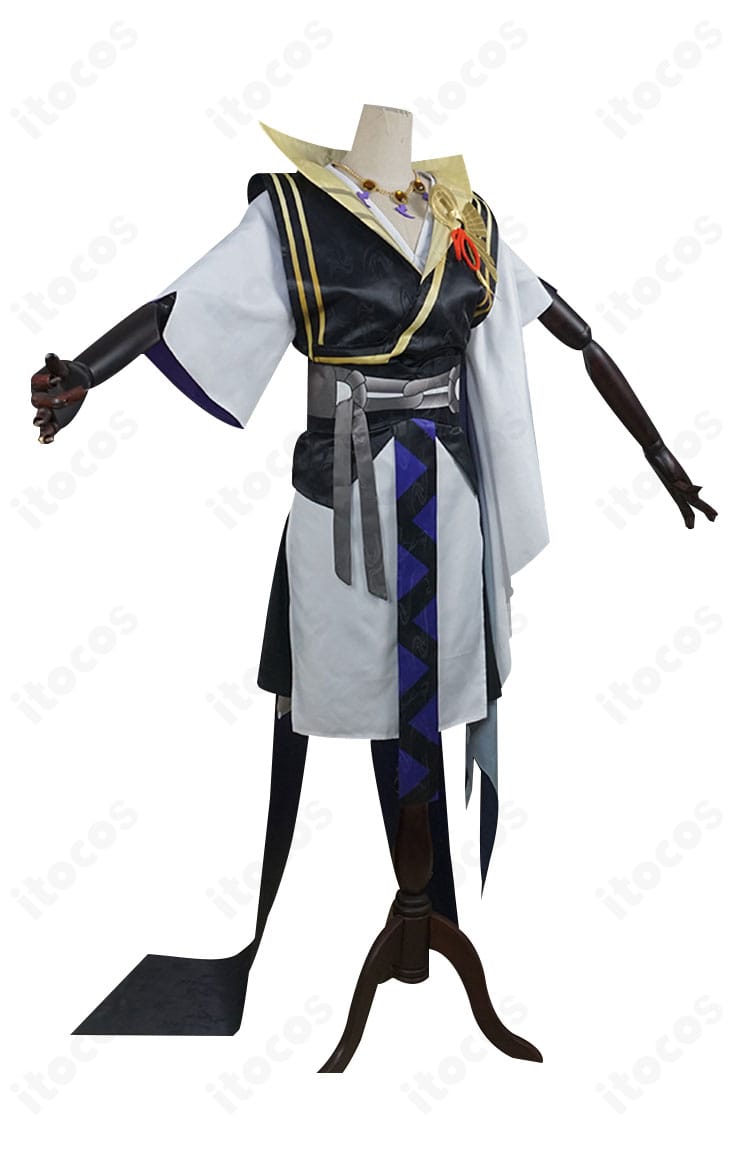 陰陽師 須佐之男 少年期コスプレ衣装の正面全身。衣領と胸元の意匠を含む和装シルエットを明瞭に撮影。