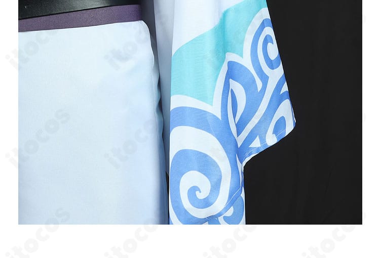 坂田銀時コスプレの袖口装飾ディテール。刺繍と縫い目の美しさが際立つ近接写真。