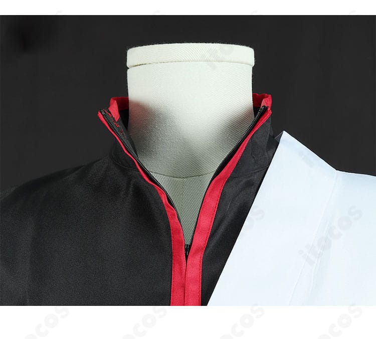 坂田銀時コスプレの衣領装飾ディテール。縫製やパイピングの仕上げがわかるクローズアップ。