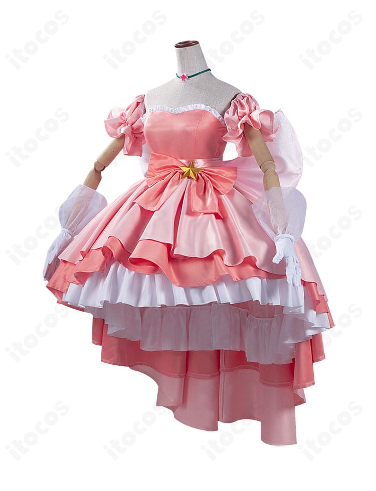 右側面からの花園花鈴衣装。パフスリーブのボリューム感とウエストライン、快適な可動域が分かる