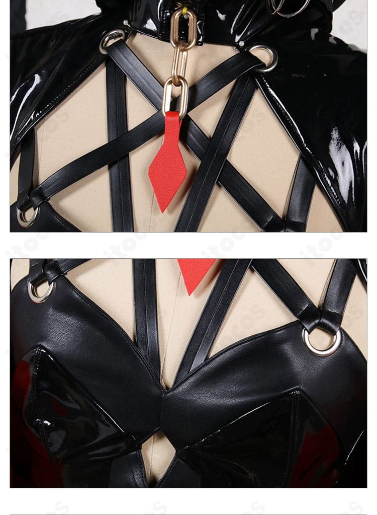 シャックル カトリーナ衣装の胸元装飾。前胸パーツと留め具の構成