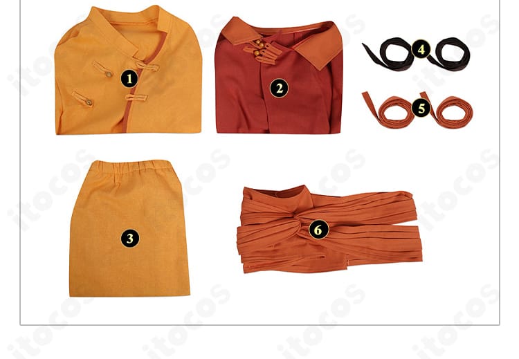 コスプレ衣装セット内容の展示。トップス・マント・ズボン・コルセットベルトの4点が一目で分かる写真。