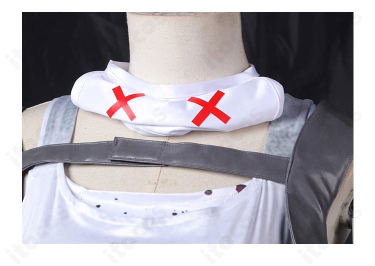 首元の装飾ディテール。ライフライン衣装の領口デザインをクローズアップ