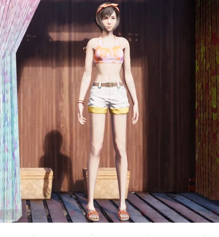 ユフィ・キサラギの水着コスプレ全身イメージ。スポーティで軽快なスタイルの雰囲気が分かるキャラクターイメージ画像。