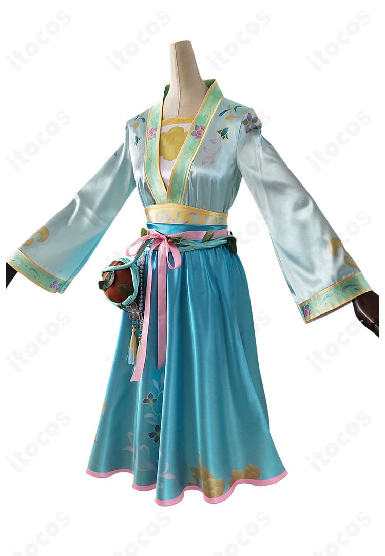 第五人格 夢の魔女 DOU5優勝記念衣装の側面。袖や腰飾りのボリューム、横から見たシルエットの立体感を示す画像。