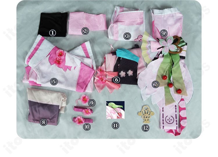 桜ミク（陰陽師コラボ）コスプレ衣装セット全体。主要パーツがひと目で分かる構成。