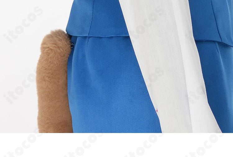 上衣ディテール。シャツとベストのステッチなど、胸元から襟周りの細部表現。